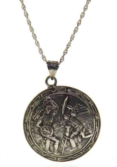 Sterling Silver Aztec Tlaloc Statue Mexico City Pendant With Chain