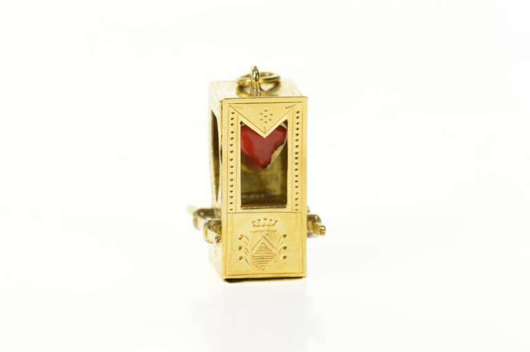 14K Yellow Gold 3D Litter Palanquin Royal Enamel Heart Charm/Pendant