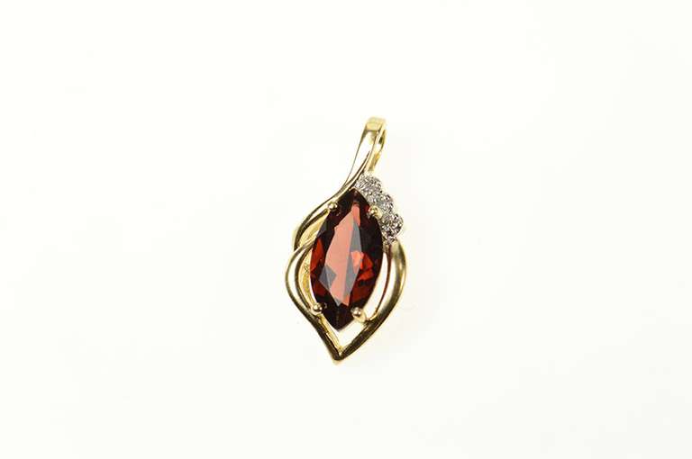 10K Yellow Gold Marquise Garnet Diamond Accent Statement Pendant