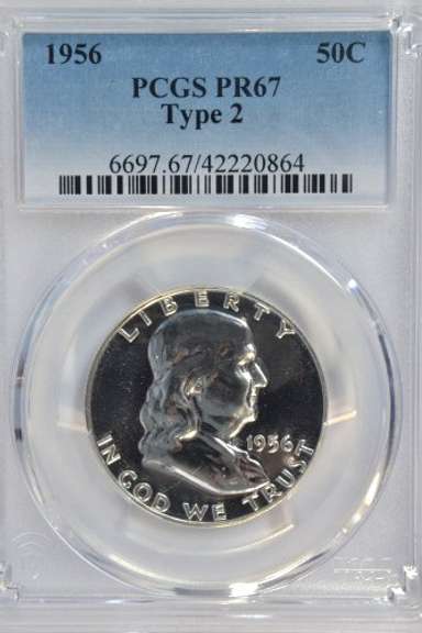 Fabulous 1956 (Ty 2) PRF Franklin Half Dollar. PCGS PR67
