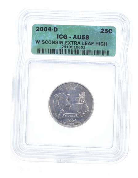 AU58 2004-D Wisconsin State Quarter - Extra Leaf High - Graded ICG