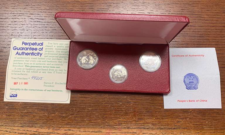 1980 Chinese Summer Moscow 3 coin proof set in original holder