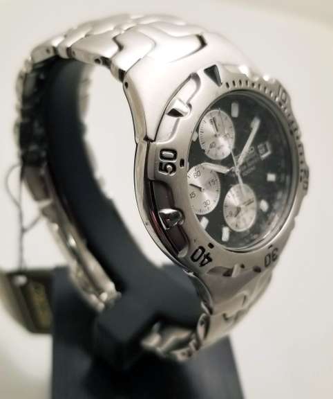 Seiko Men's SNA279 Alarm Chronograph Two Tone Stainless Steel black Dial