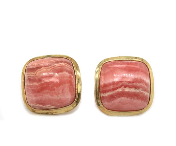 Stunning 14kt YG Rhodochrosite Cushion Cabochon Earrings