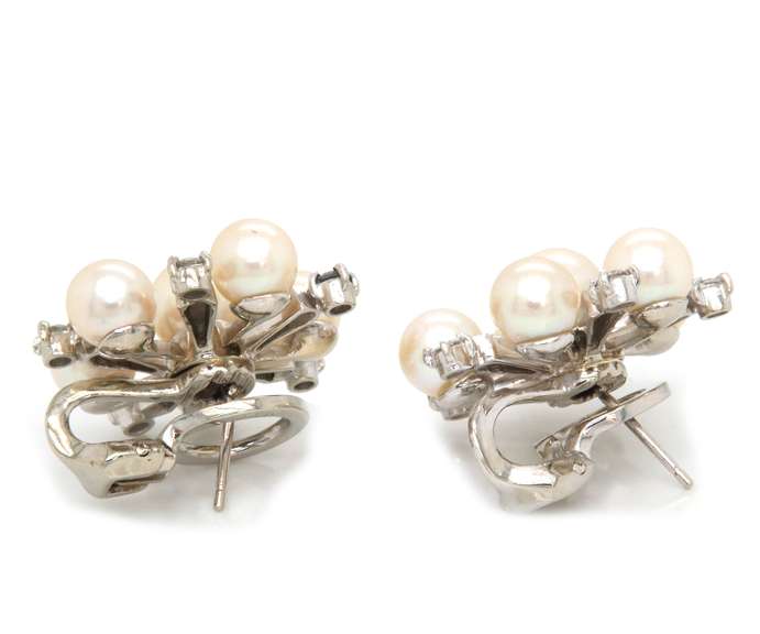 Fantastic White Gold Pearl and Diamond Star Earrings