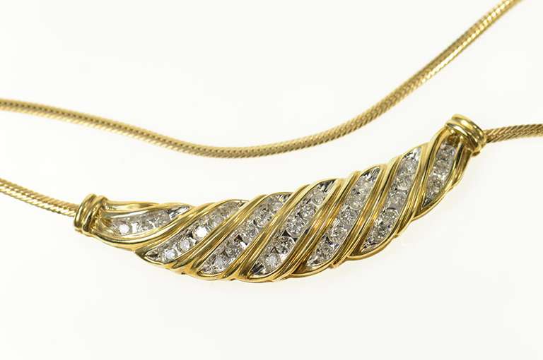10K Yellow Gold Wavy Diamond Encrusted Herringbone Necklace