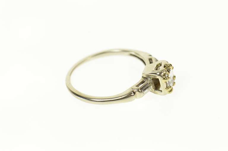 14K White Gold 0.60 Ctw Rectangular Diamond Engagement Ring