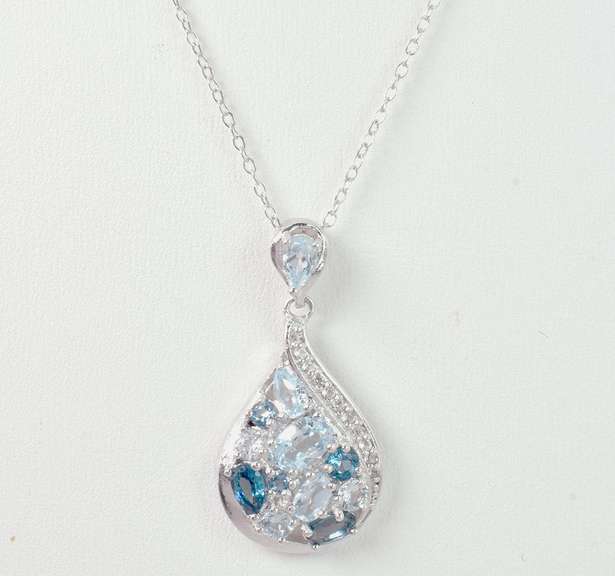 Multi-Gem Pendant & Chain, Sterling