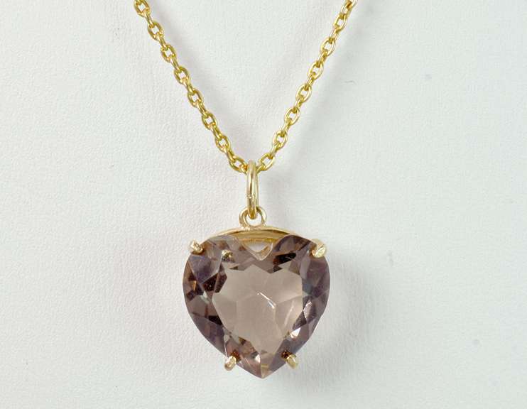Smokey Quart Heart Necklace, 14KT