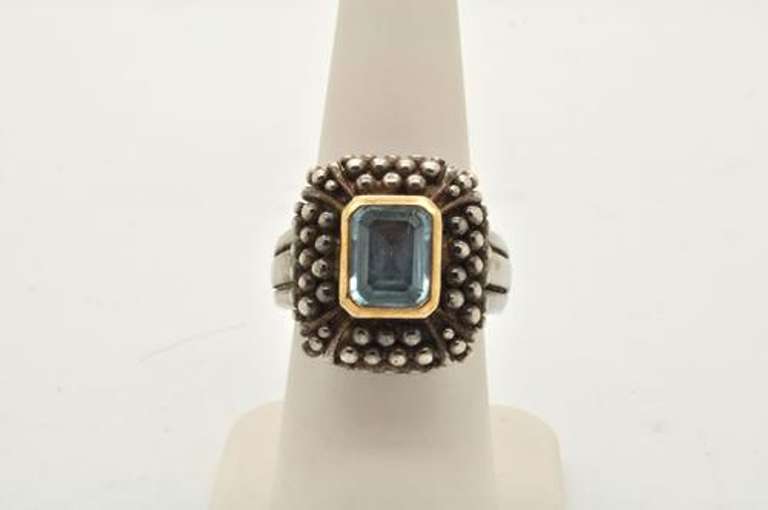 LADIES 925 AND 14 KT BLUE TOPAZ RING