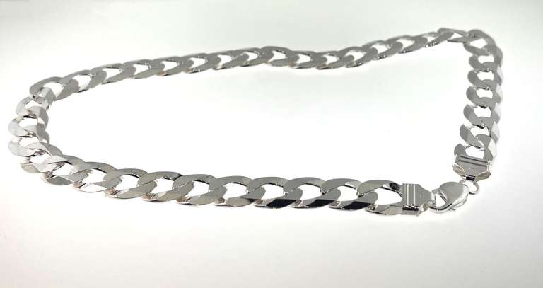 Large Italian Sterling Silver Curb Chain Necklace