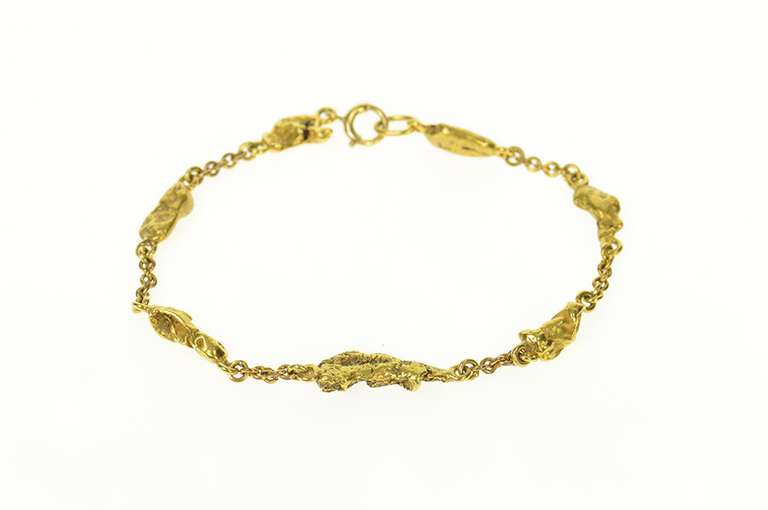 24K Yellow Gold Raw Textured Nugget Retro Statement Bracelet