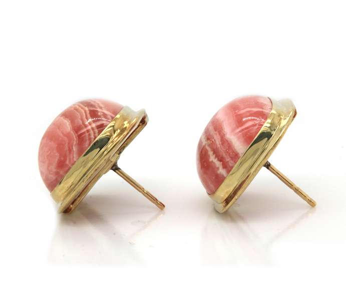 Stunning 14kt YG Rhodochrosite Cushion Cabochon Earrings