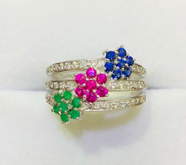 14kt Gold, Ruby, Emerald, Blue Sapphire, & Diamond Ring!
