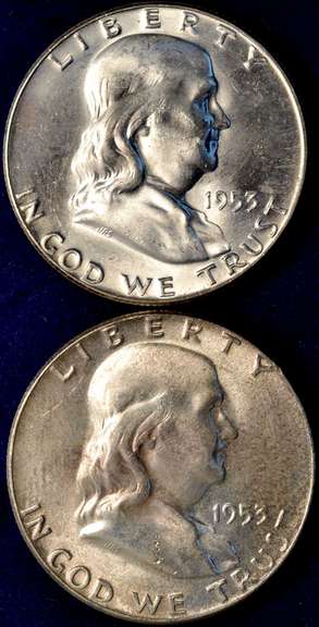 Lot Of 2 1953 Franklin Half Dollars, BU.