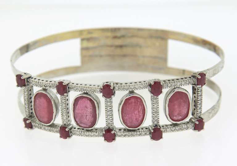 Outstanding White Gold Ruby and Diamond Bangle