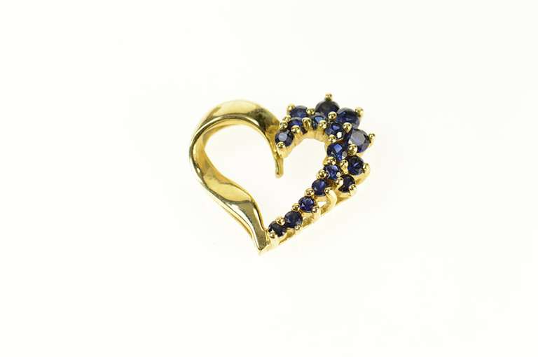 14K Yellow Gold Classic Syn. Sapphire Cluster Heart Pendant