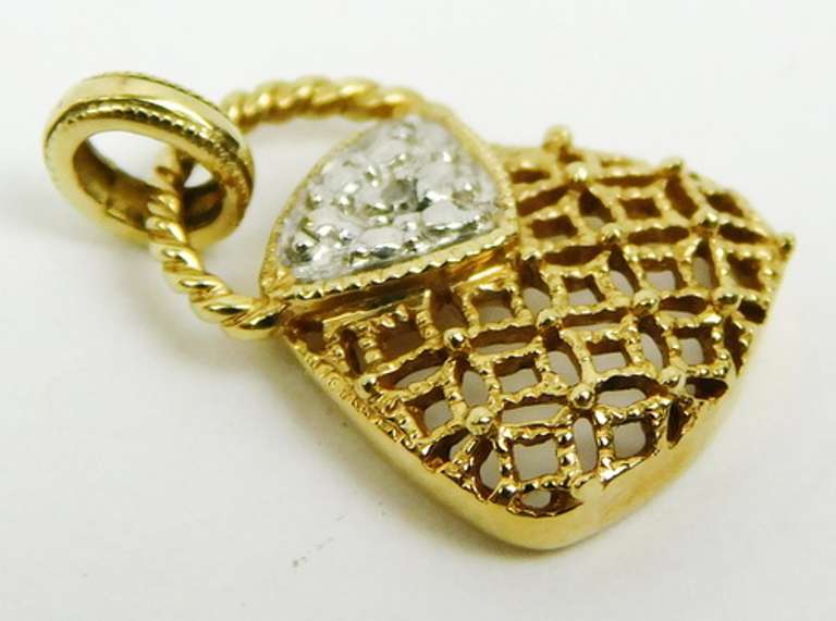 10K Gold Diamond Purse Pendant