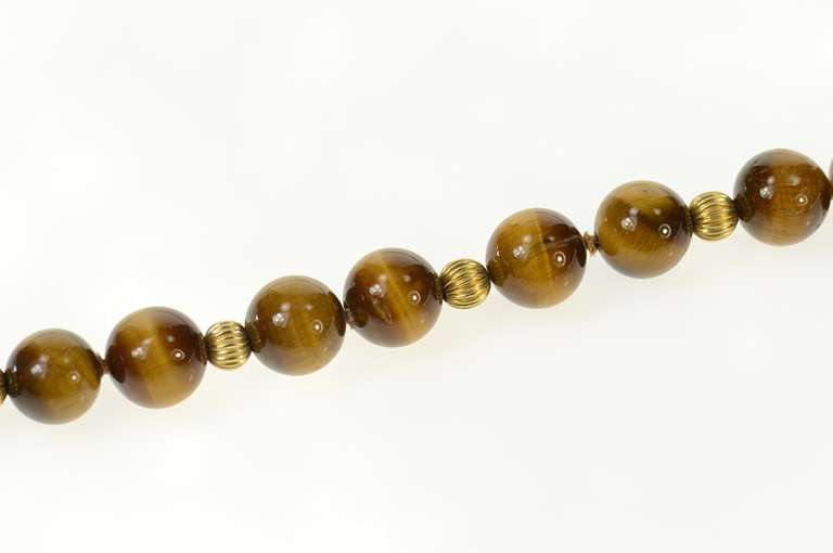14K Yellow Gold 8.1mm Tiger's Eye Retro Ball Beaded Bracelet
