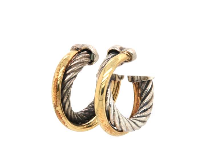 Chic Two-Tone David Yurman Small Cable Crossover Hoops