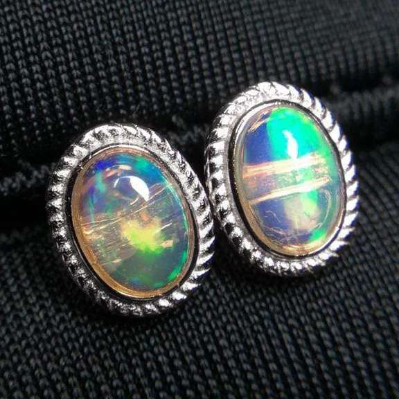 GENUINE ETHIOPIAN OPAL 1.00 CT GENUINE ETHIOPIAN OPAL 925 STERLING SILVER EARRINGS