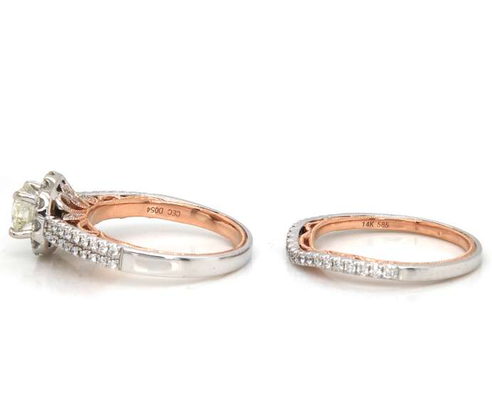 Spectacular 14kt Two-Tone Gold Round Diamond Bridal Set
