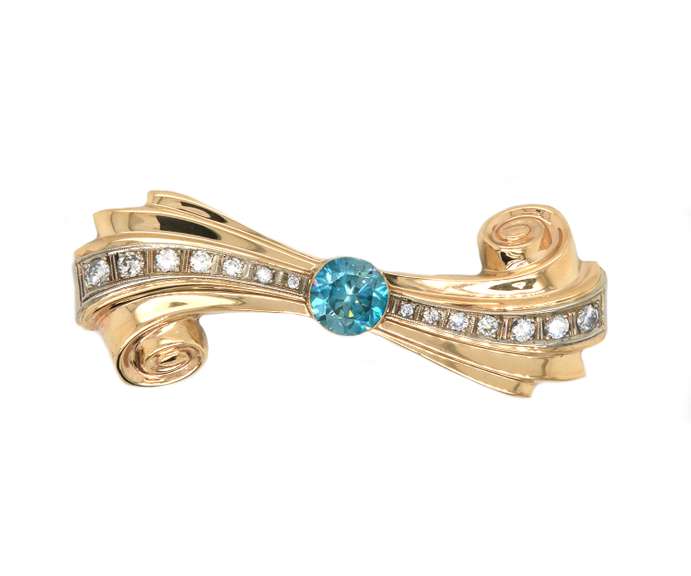 Attractive Blue Zircon and Diamond Pendant