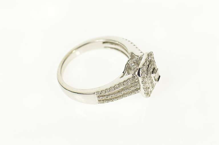 14K White Gold 0.67 Ctw Baguette Diamond Halo Engagement Ring