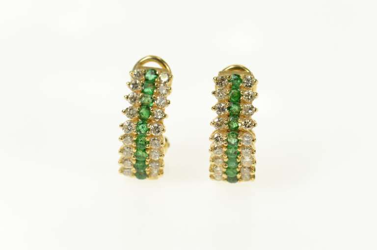 14K Yellow Gold Squared Emerald Diamond Ridged Clip On Earrings