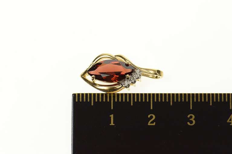 10K Yellow Gold Marquise Garnet Diamond Accent Statement Pendant