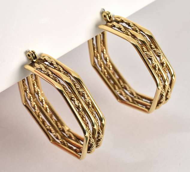 Fashionable Hexagonal Hoop Gold Earrings