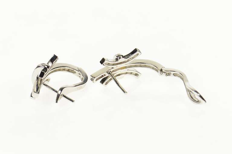 18K White Gold 0.68 Ctw Diamond Curved Bar Cluster Hoop Earrings