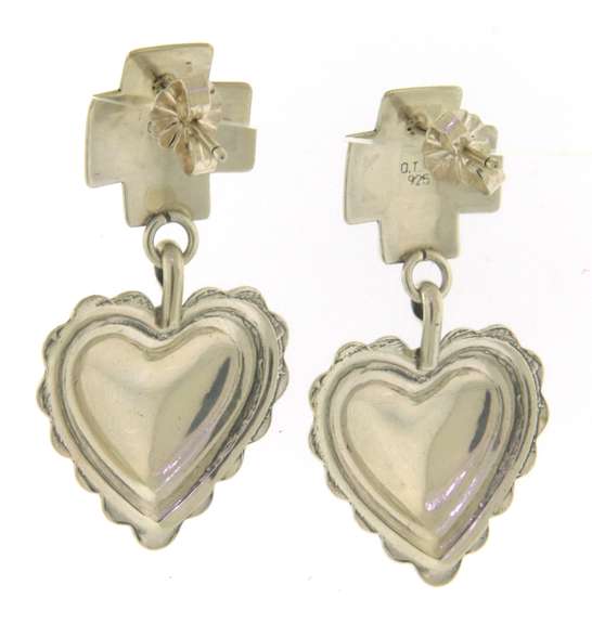 Sterling Silver Cross And Heart Dangle Earrings