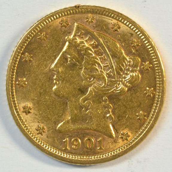 Great-looking 1901 US $5 Liberty Gold Piece. Fresh