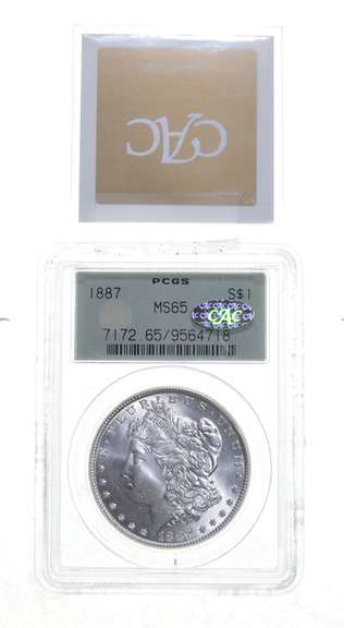 MS65 1887 Morgan Silver Dollar - Gold CAC - Graded PCGS