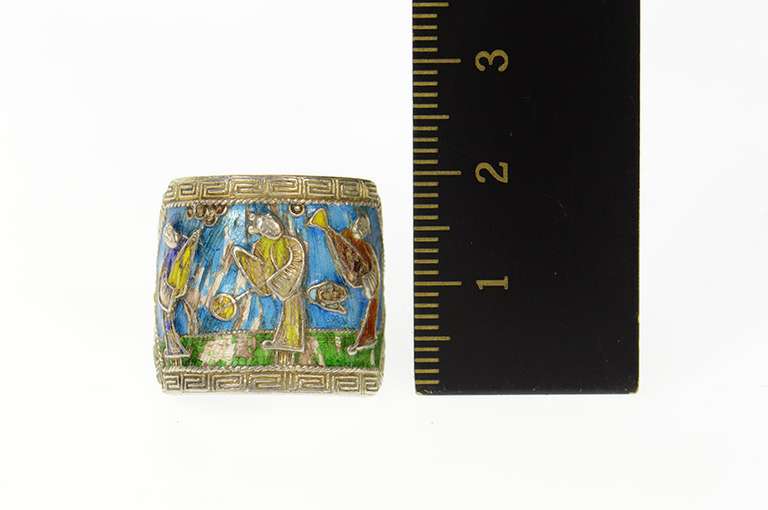 Sterling Silver Ornate Enamel Chinese Musician Statement Ring