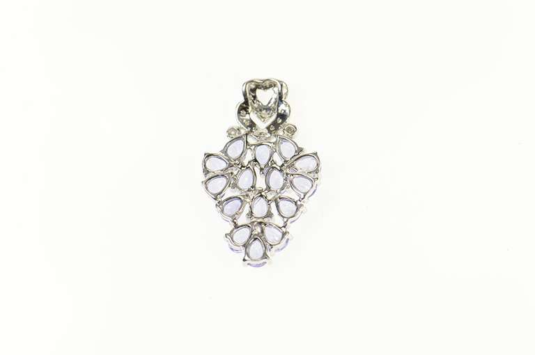 10K White Gold Pear Tanzanite Diamond Cluster Heart Pendant