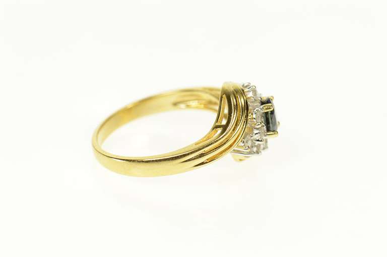 14K Yellow Gold Sapphire Diamond Cluster Statement Bypass Ring