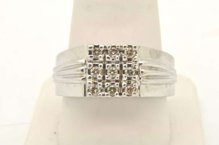 MENS 14 KT WHITE GOLD DIAMOND RING