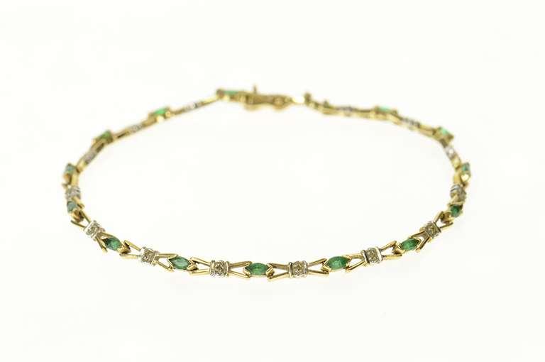 10K Yellow Gold Marquise Emerald Diamond Classic Tennis Bracelet