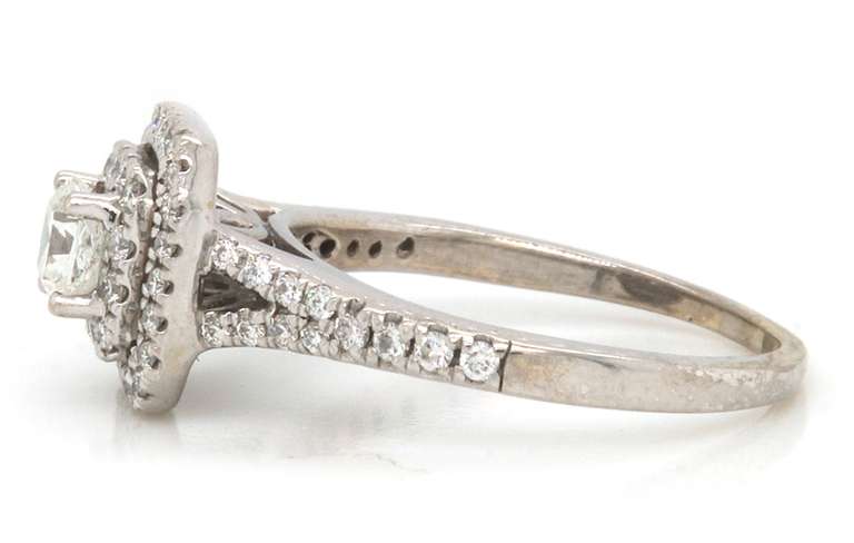 Sparkling White Gold Suare Radiant Diamond w Double Halo Eangagement Ring