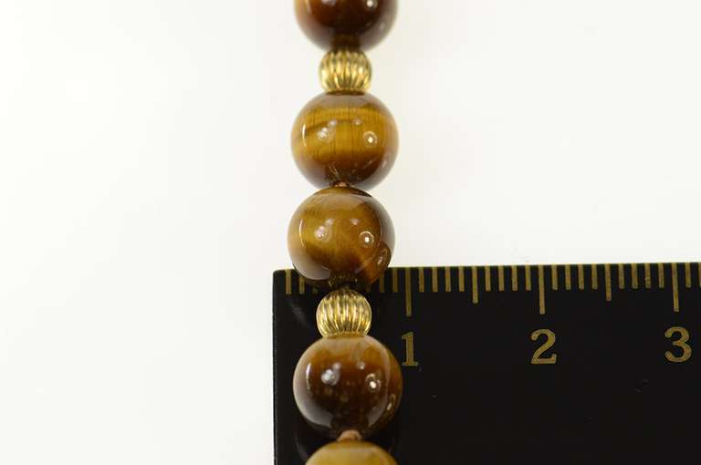 14K Yellow Gold 8.1mm Tiger's Eye Retro Ball Beaded Bracelet