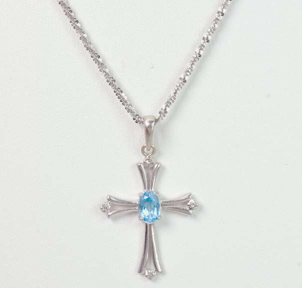 Topaz Cross Pendant & Chain in Gold