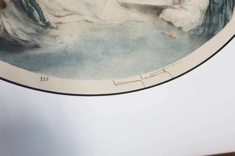 ORIGINAL WATERCOLORING BY LOUIS ICART BLUE ALCOVE 1929. SIGNED  ICART BLUE ALCOVE