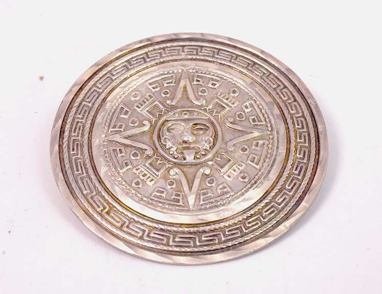 Traditional Large Sterling Silver Mesoamerican Brooch