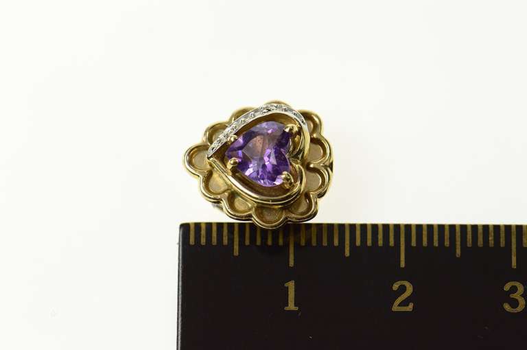 10K Yellow Gold Heart Amethyst Scalloped Slide Bracelet Charm/Pendant