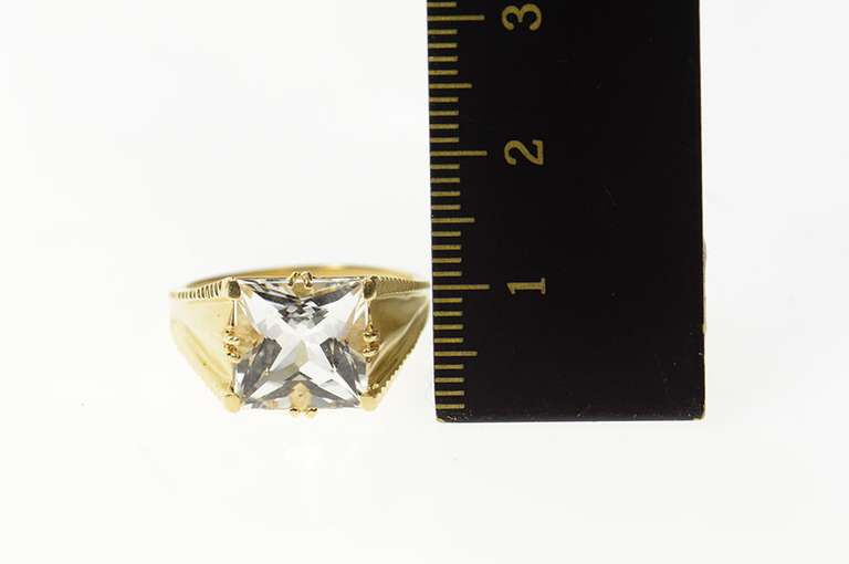 14K Yellow Gold Princess Cut CZ Ornate Squared Statement Ring