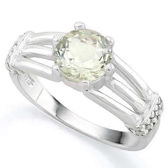 FANTASTIC ! 1 3/5 CARAT GREEN AMETHYST & (20 PCS) FLAWLESS CREATED DIAMOND 925 STERLING SILVER RING
