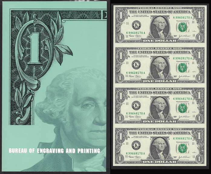 $1 2003 FRN Uncut sheet of 4 in original holder Gem