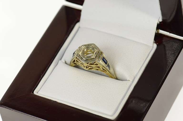 14K White Gold 3.75mm Sapphire Filigree Engagement Setting Ring
